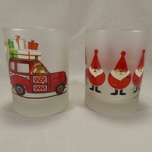 2 Culver Christmas Beverage Rocks Glass Dashing Through Snow Fat Santa Elves